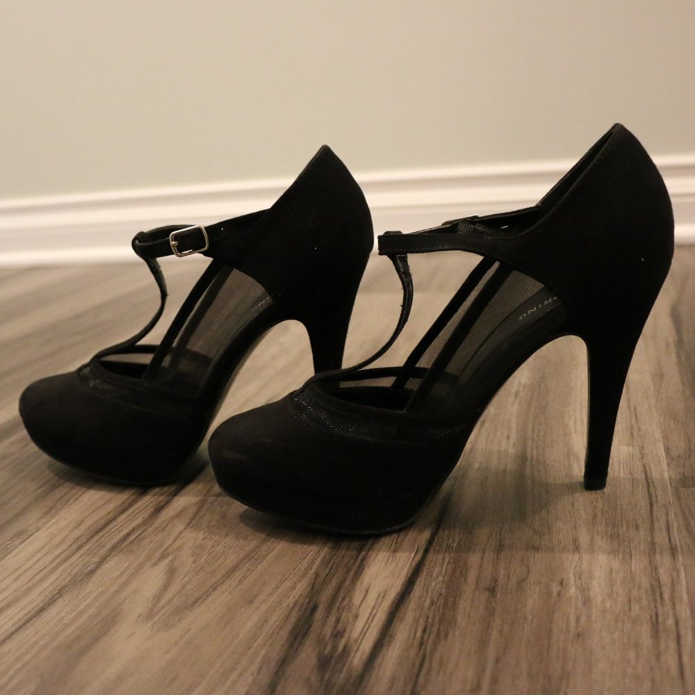 Call it Spring Cadorella Platform Pump Heels with Sheer Mesh Sides in black - 8